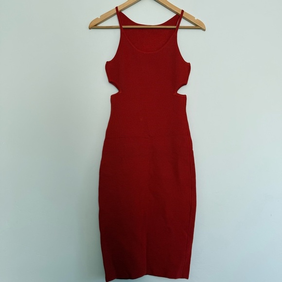 Cashmere horizontal ribbed midi dress with cutouts in burnt orange NWT Size: S - Picture 2 of 3